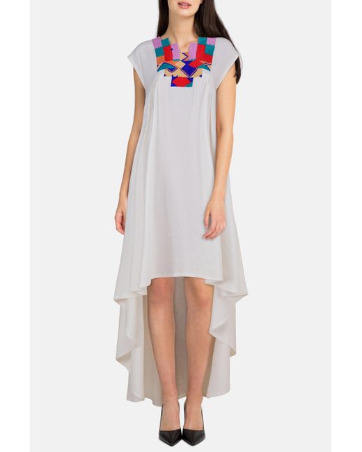 Rue15 White Neckline Embroidered High-Low Dress
