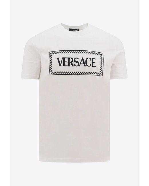 Versace Gray Logo Embroidered Crewneck T-Shirt for men
