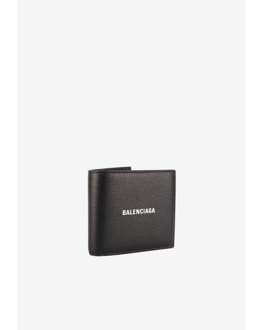 Balenciaga Black Leather Logo Bifold Wallet for men