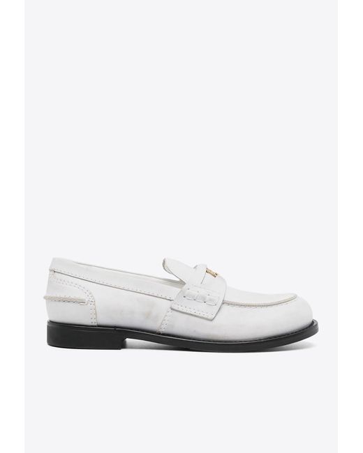 Miu Miu White Vintage Leather Penny Loafers