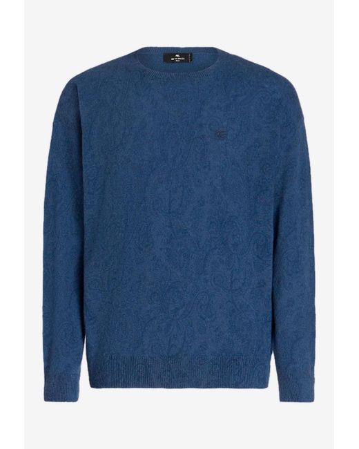 Etro Blue Paisley Pattern Wool Sweater for men