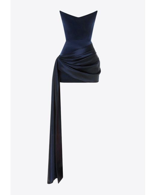 Alex Perry Blue Asymmetric Strapless Corset Mini Dress