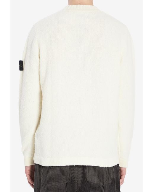 Stone Island White Compass Patch Brushed Wool Sweater for men