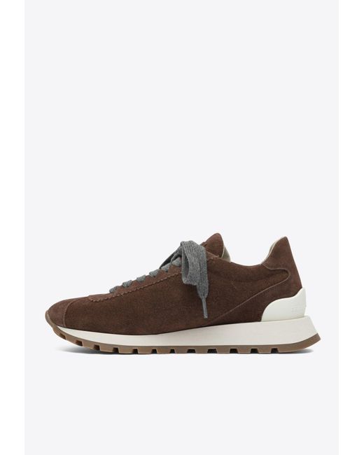 Brunello Cucinelli Brown Suede Lace-Up Sneakers
