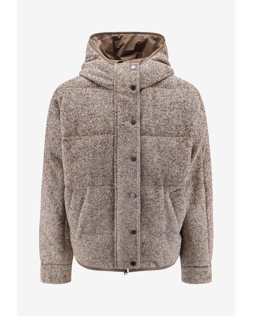 Brunello Cucinelli Gray Reversible Wool And Silk Puffer Jacket