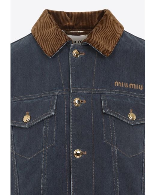 Miu Miu Blue Logo-Embroidered Denim Vest