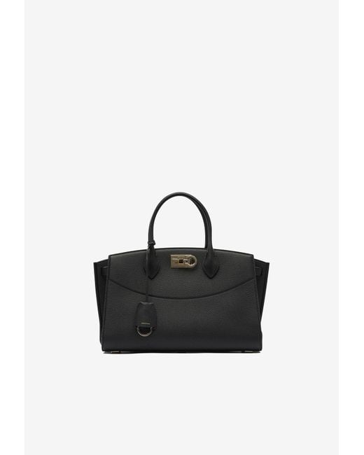 Ferragamo Black Large Studio Leather Top Handle Bag