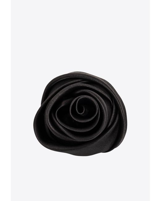 Saint Laurent Black Rose-Shaped Silk Brooch