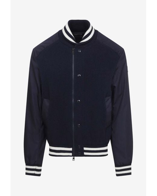 Moncler Blue Logo Patch Paneled Bomber Jacket for men