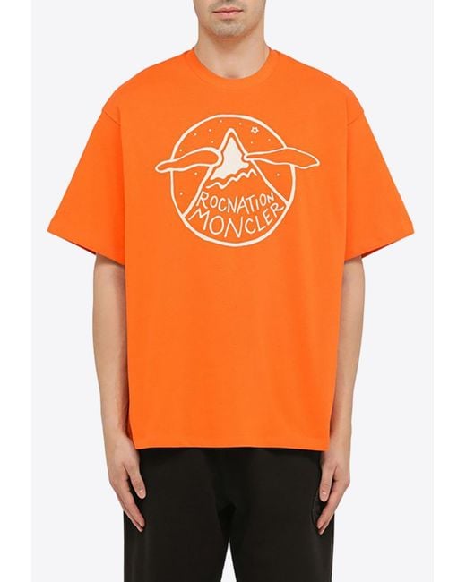 MONCLER X ROC NATION Orange Logo Print Crewneck T-Shirt for men