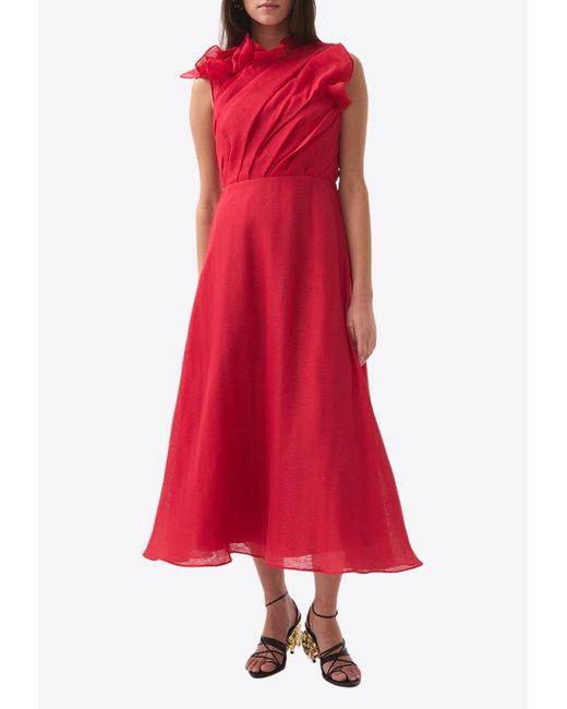 Aje. Red Genesis Draped Midi Dress