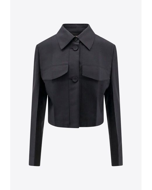 Fendi Blue Deconstructed Tailored Cropped Blazer