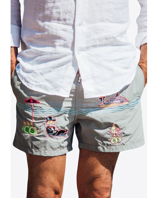 Les Canebiers Gray Pampelonne Embroidered Swim Shorts for men