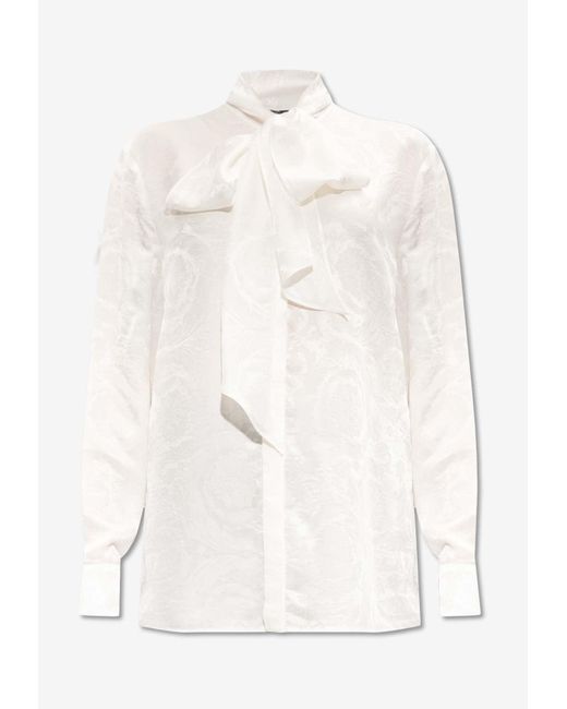 Versace Natural Barocco Jacquard Long-Sleeved Silk Shirt