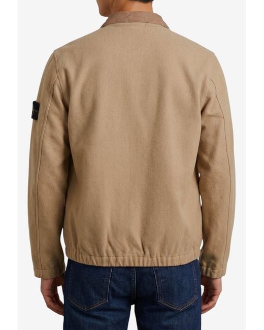 Stone Island Blue Logo-Patch Wool Overshirt for men