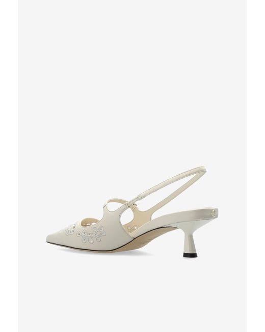 Jimmy Choo White Didi 45 Embroidered Slingback Pumps