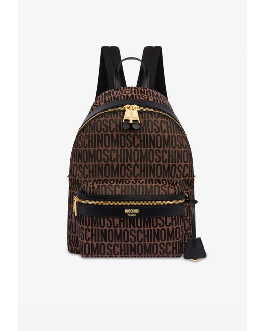 Moschino Brown All-over Jacquard Logo Backpack