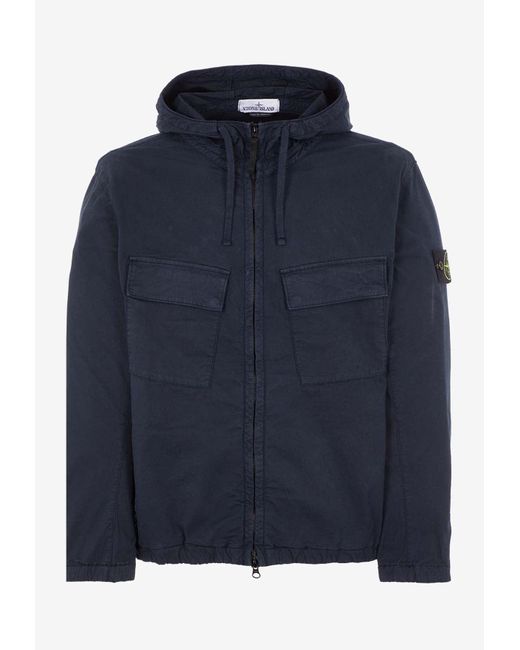 Stone Island Blue Logo Patch Zip-Up Hooded Jacket for men