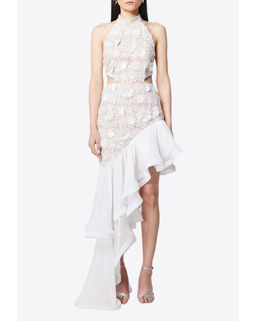 Elliatt White Dubrovnik Asymmetric Ruffled Maxi Dress