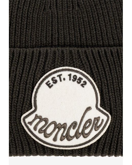 Moncler Black Logo Patch Classic Knit Beanie for men