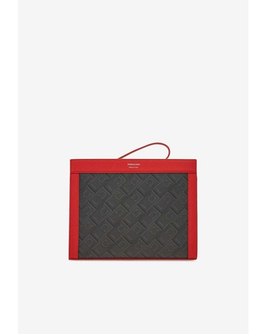 Ferragamo Red Monogram Print Pouch Bag for men