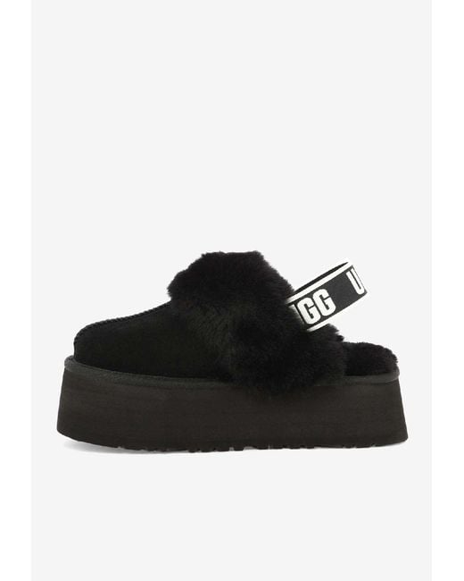 Ugg Black Funkette Sheepskin Flatform Slippers