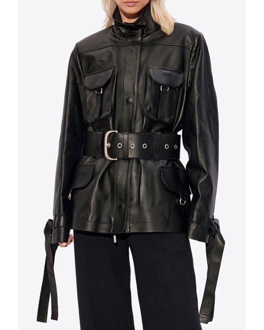 Off-White c/o Virgil Abloh Black Cargo Belted Leather Field Jacket