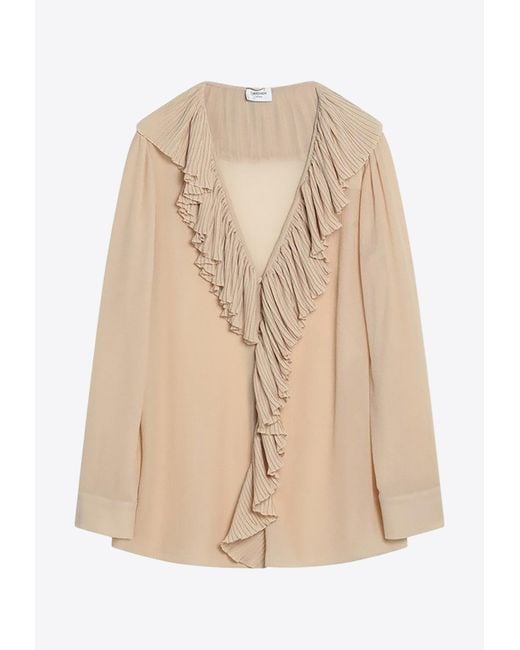 Saint Laurent Natural Ruffles Long-Sleeved Blouse