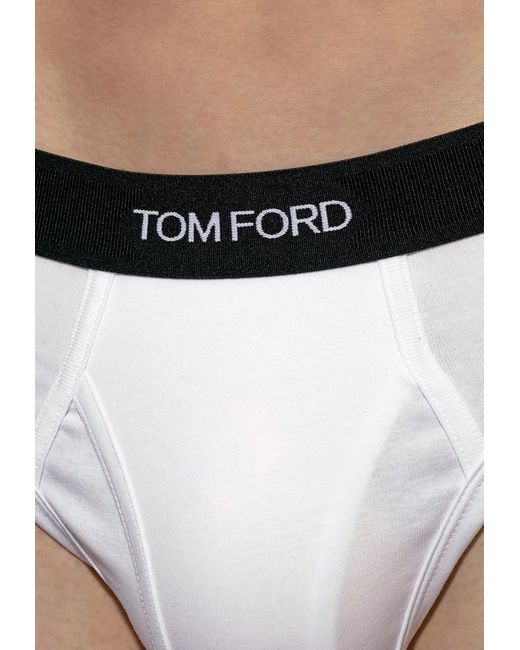 Tom Ford White Logo Jacquard Stretch Briefs for men
