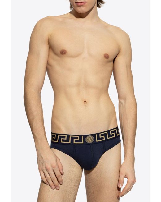 Versace Blue Greca Border Elastic Waistband Briefs for men