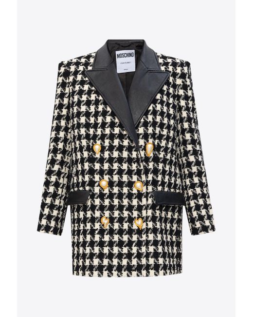 Moschino Black Double-Breasted Houndstooth Coat