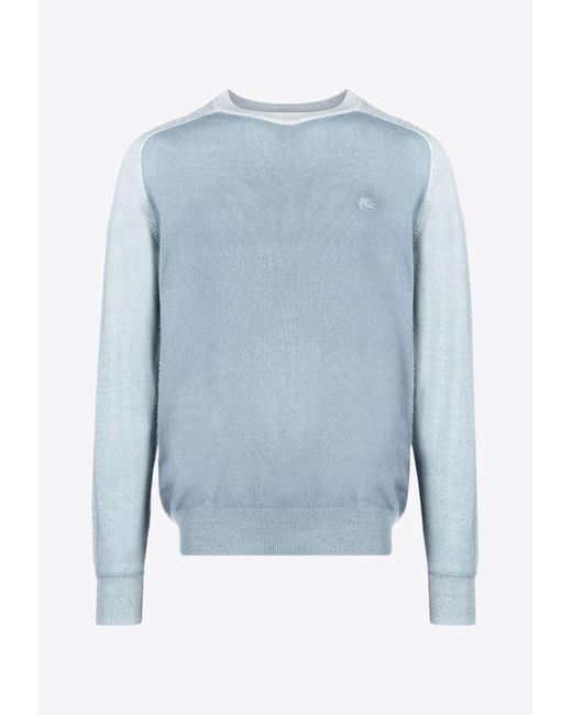 Etro Blue Logo Embroidered Wool Sweater for men