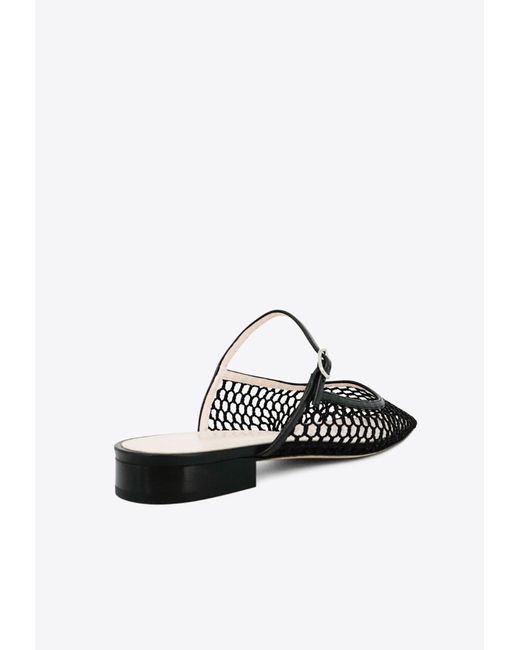 Andrea Wazen White Julie Net Flat Mules