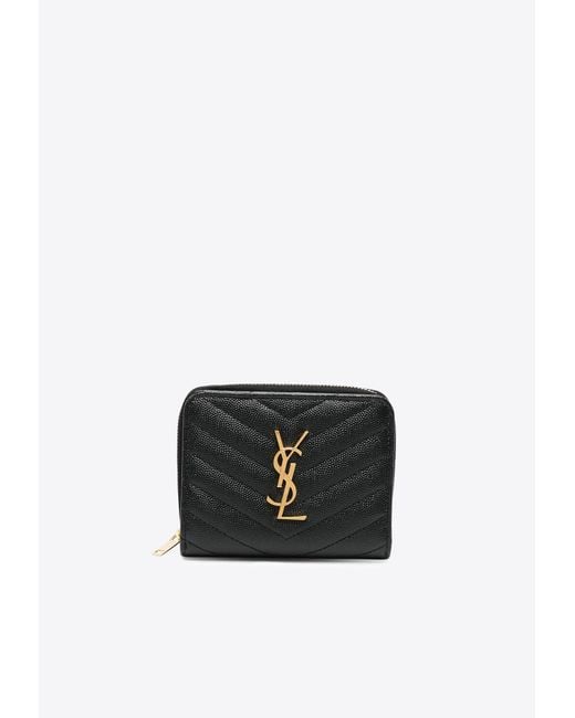Saint Laurent Black Cassandre Quilted Leather Zip Wallet
