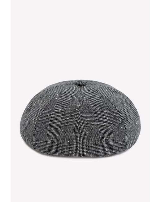 Dior Woolblend Canvas Beret Hat With Prince Of Wales Motif in Gray for
