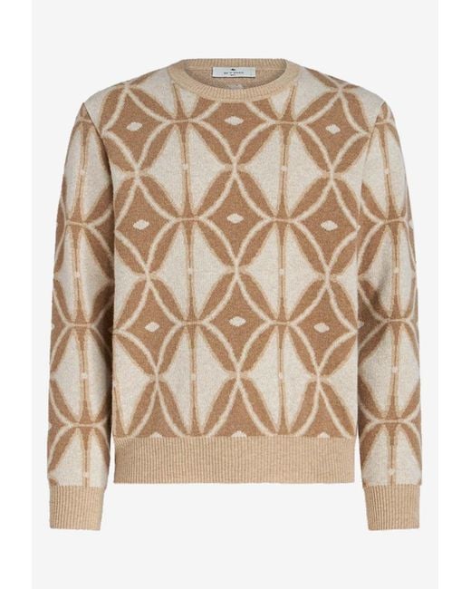 Etro Natural Geometric Pattern Wool Sweater for men