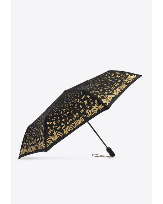 Moschino Black Contrasting Logo Open And Close Umbrella