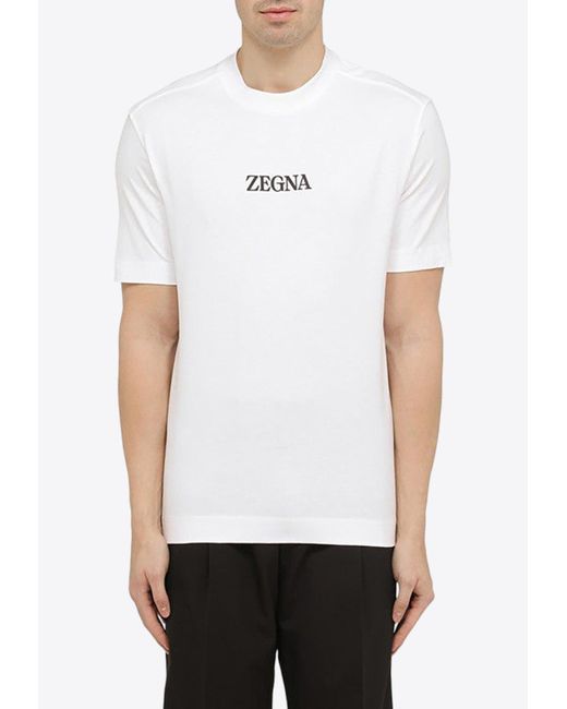 Zegna White Logo Print Crewneck T-Shirt for men