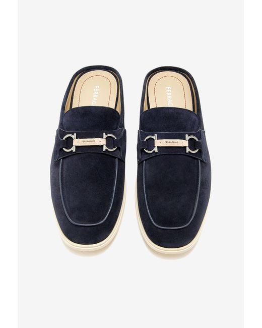 Ferragamo Blue Berto Suede Slippers for men