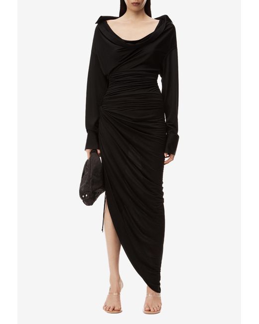 Alexander Wang Black Asymmetrical Midi Drape Dress