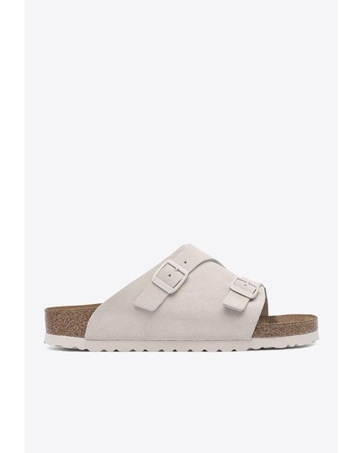 Birkenstock White Zurich Suede Leather Slides