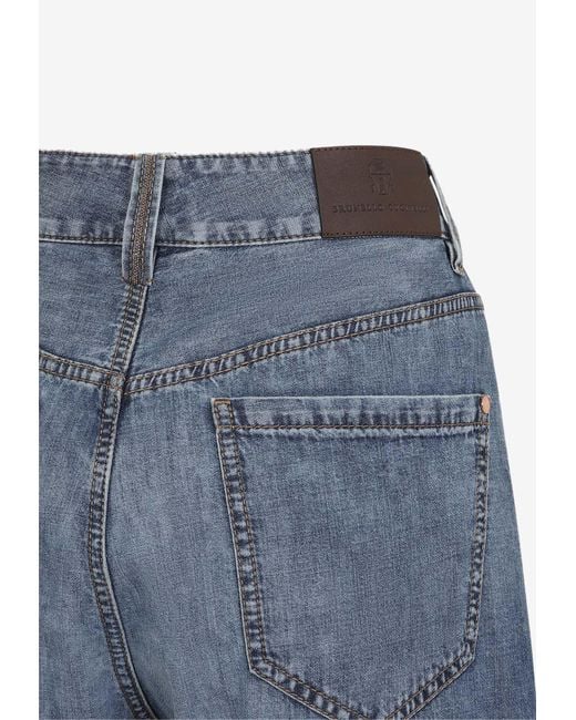 Brunello Cucinelli Blue Wide-Leg Faded Jeans