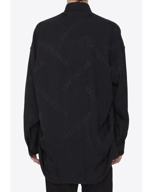 Balenciaga Black Diagonal Logo Oversized Shirt for men