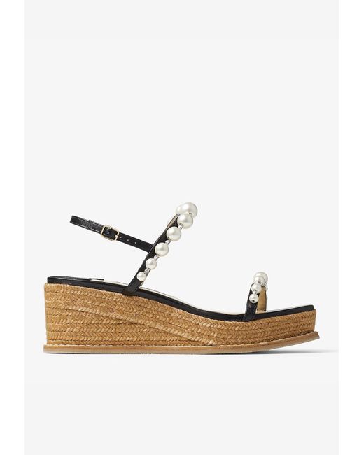 Jimmy Choo White Amatuus 60 Pearls And Crystal Wedge Sandals