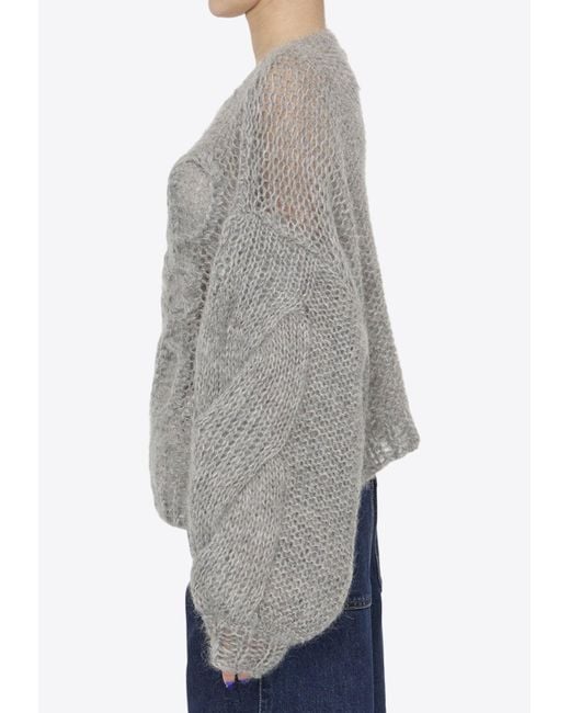 Loewe Gray Anagram Mohair-Blend Knitted Sweater