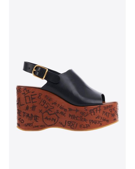 Chloé Black Maxime 80 Leather Wedge Sandals