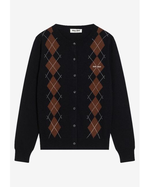 Miu Miu Black Diamond Pattern Cashmere Cardigan