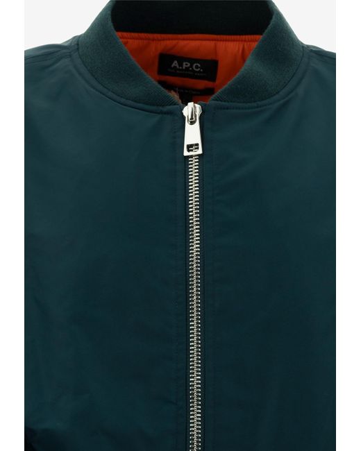 A.P.C. Green Logan Zip-Up Bomber Jacket for men