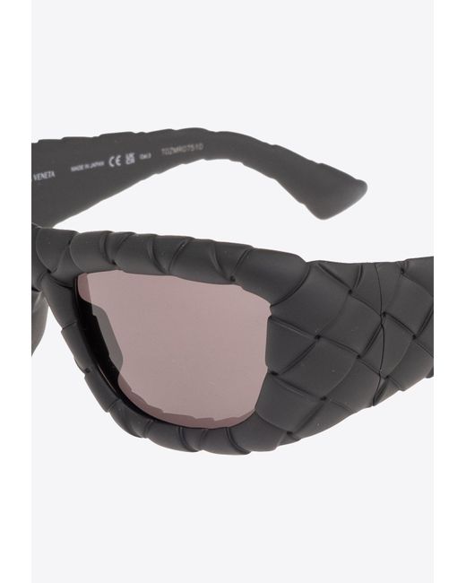 Bottega Veneta Gray Intrecciato Rectangular Sunglasses