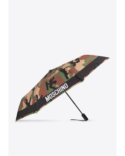 Moschino White Camouflage Print Foldable Umbrella